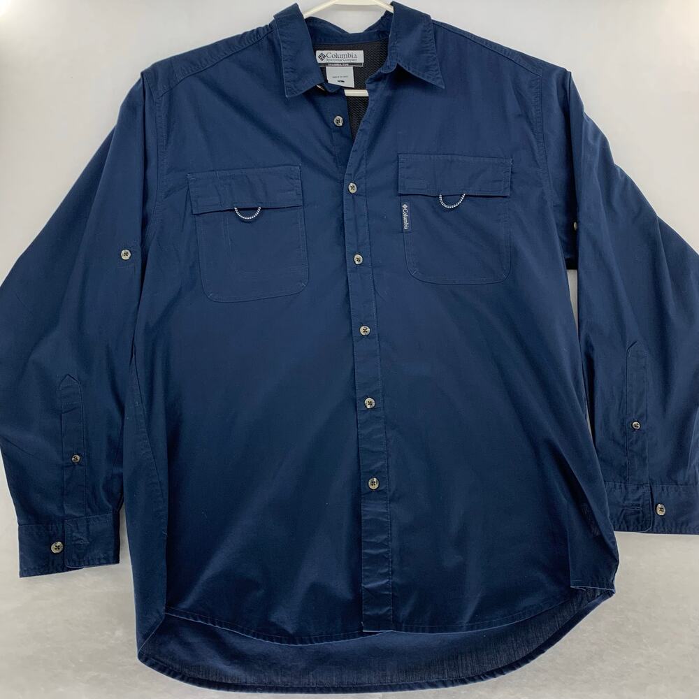 Columbia Navy Blue Long Sleeve Mens Casual Long Sleeve Shirt Size L